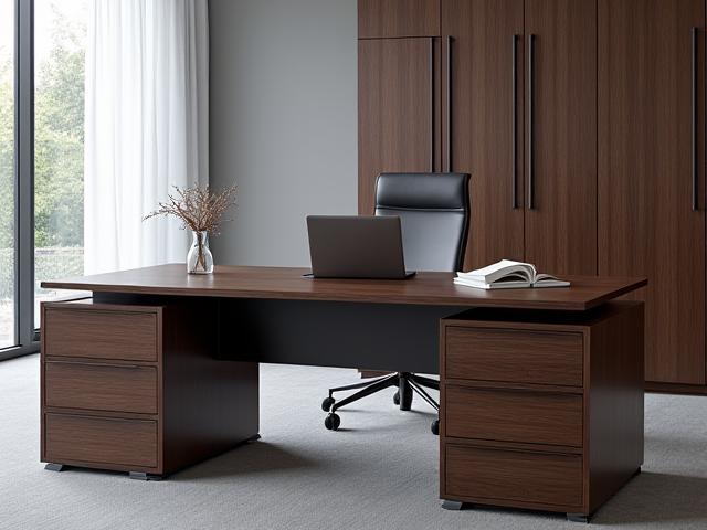 Bureau de direction au design fonctionnel et épuré en bois sombre