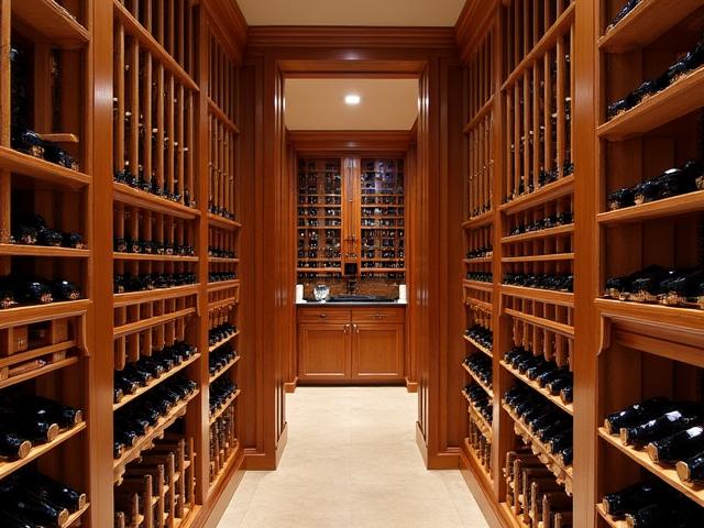 Aménagement sur mesure d'une cave à vin en bois, élégant et fonctionnel