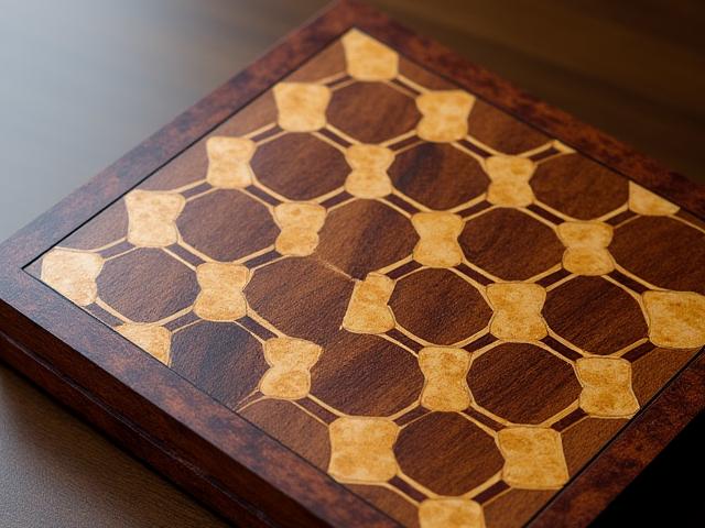 Échiquier en marqueterie fine avec différentes essences de bois