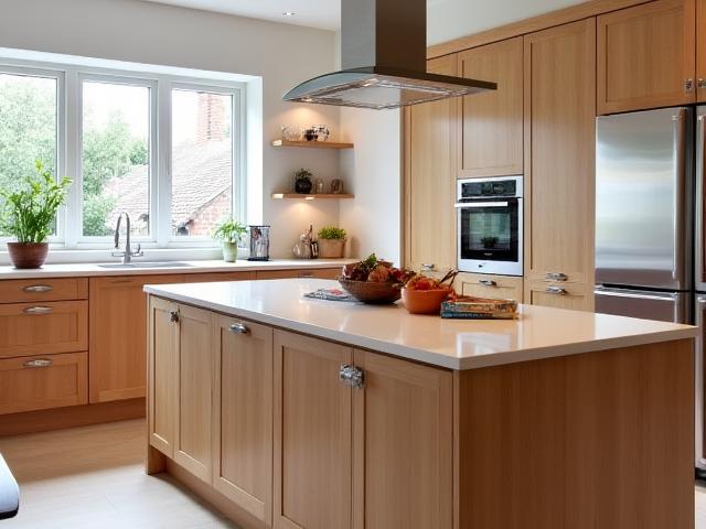 Îlot de cuisine sur mesure en bois massif avec plan de travail intégré