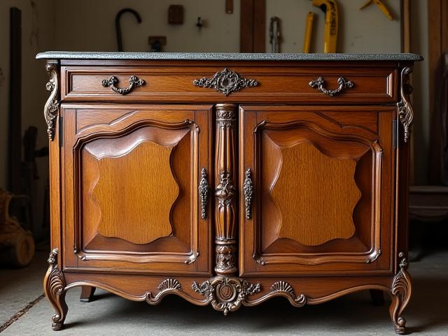 Restauration d'un bahut ancien en chêne avec patine d'origine