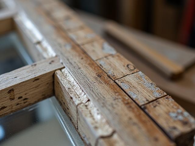 Restauration minutieuse d'un ancien châssis de fenêtre en bois