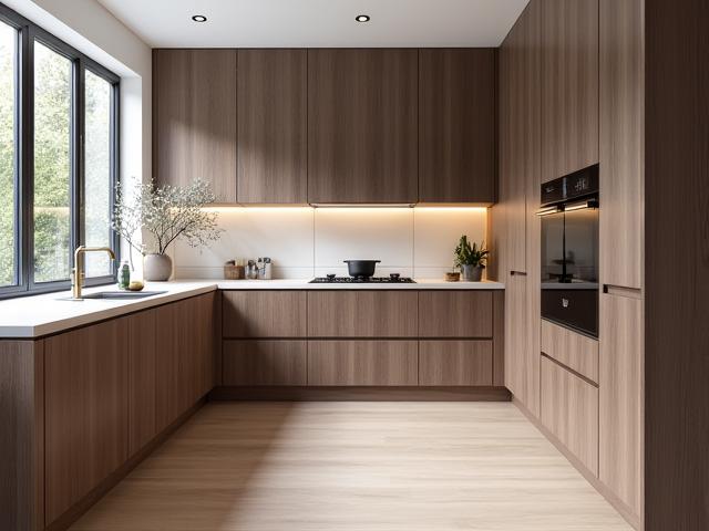 Intérieur de cuisine sur mesure en bois, élégante et fonctionnelle